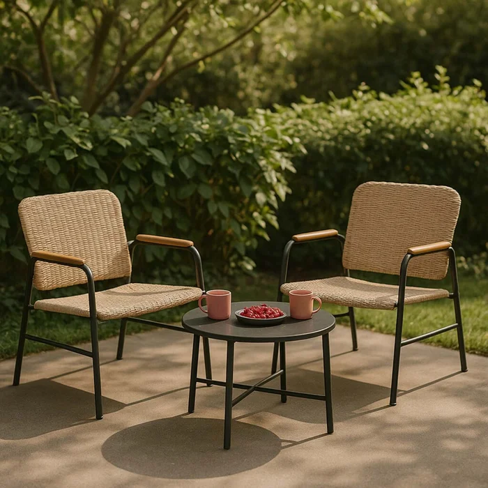 Set De Terraza Rattan-sintetico-y-acero Natural-beige Arenas en Madera natural - Muebles para el exterior, Uruguay | Divino