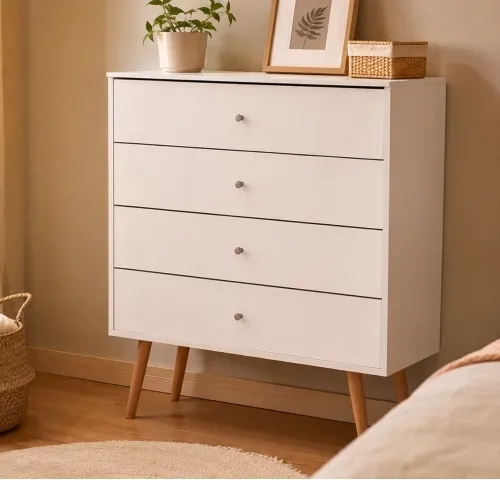Comoda 4 cajones Retro Blanco en Blanco - Cómodas, Uruguay | Que Sal Muebleria