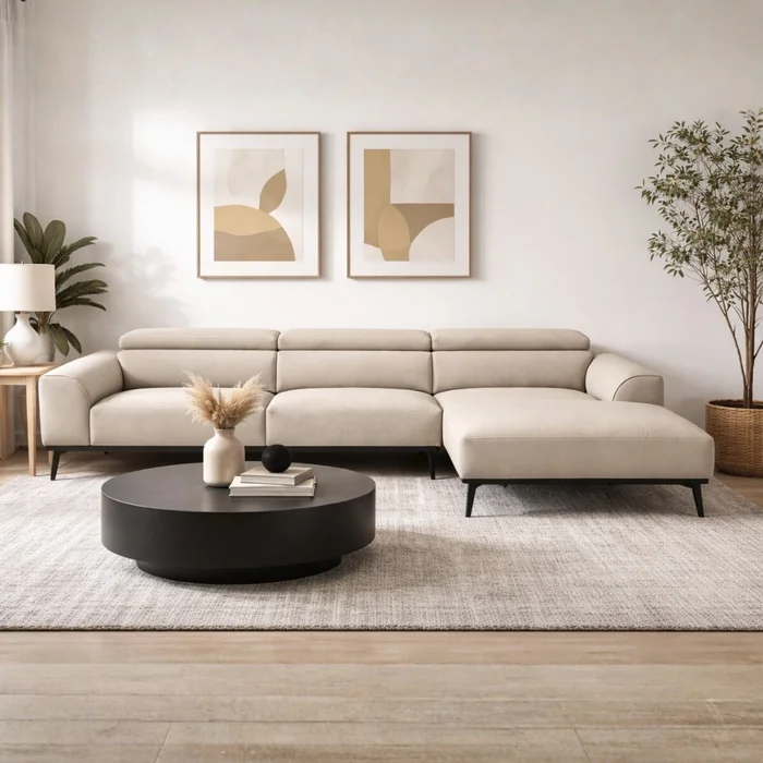 Sofá con chaise DUNA TELA BEIGE DERECHO - Sillones y sofás, Uruguay | Viasono