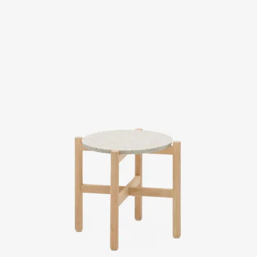 Mesa auxiliar Pola de cemento y madera maciza de eucalipto Ø 50 cm FSC 100% en Blanco, Natural - Mesas de arrimo, Uruguay | Kavehome