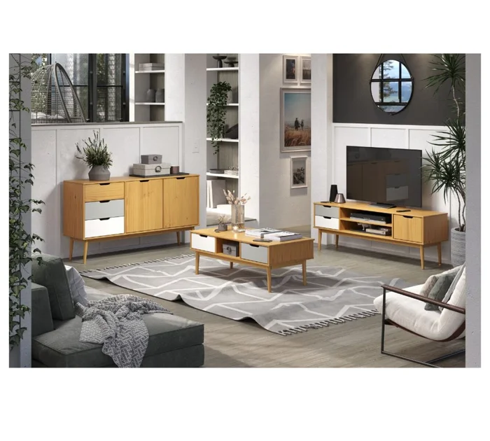 Rack para TV - Linea Nórdica - Roble/Gris claro/Blanco en Madera natural - Muebles para TV, Uruguay | Rústico Hogar, vista 4