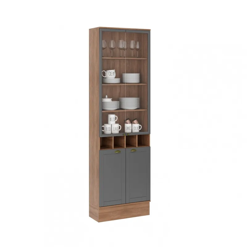 Armario Cocina Americana 2 Puertas de Vidrio Gris en Gris - Aparadores y recibidores, Uruguay | Rústico Hogar