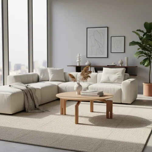 Mesa de Centro Atlas - Redonda - Carvalho en Beige - Mesas de living, Uruguay | NYR