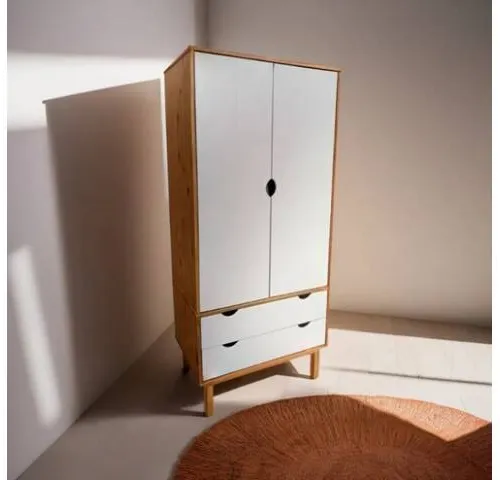 Ropero 2P, 2C y 2 estantes Mel/Gris Linea Nordica en Madera Maciza en Blanco - Roperos y placares, Uruguay | Que Sal Muebleria