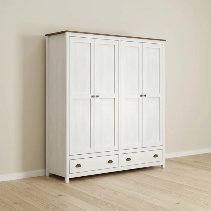 Placard Ropero 4 Puertas Madera Natural-beige Topazio en Blanco - Roperos y placares, Uruguay | Divino
