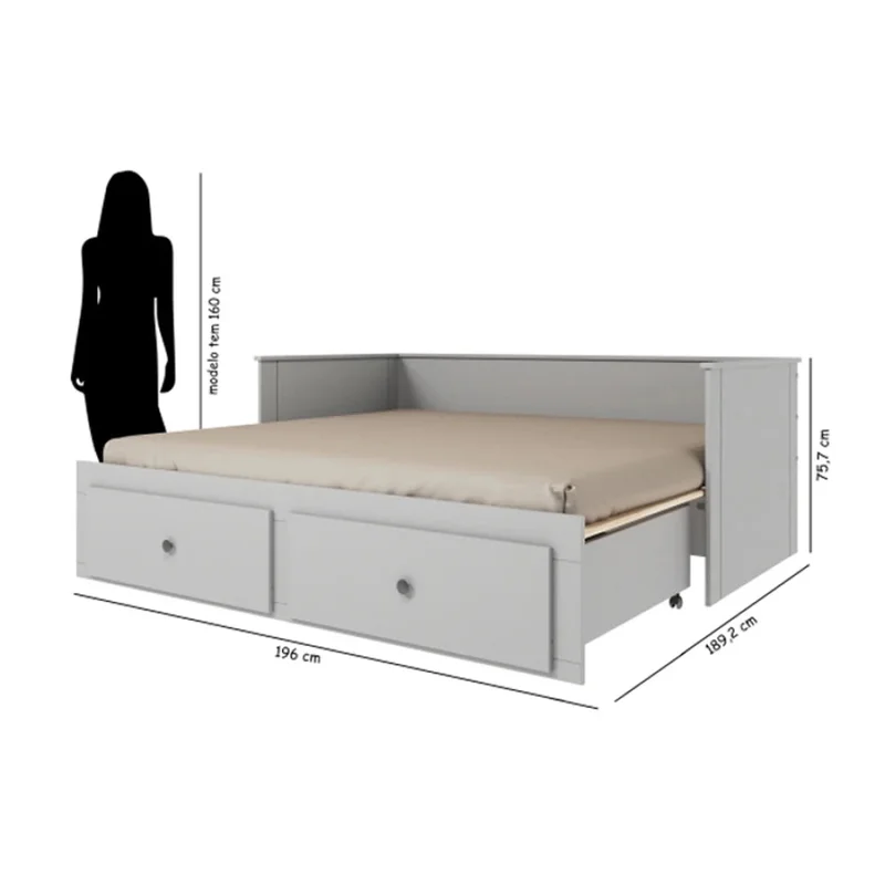 Cama Somnus 1 Plaza / auxiliar - Funcional - Gris en Blanco - Dormitorio, Uruguay | Ecowood, vista 6
