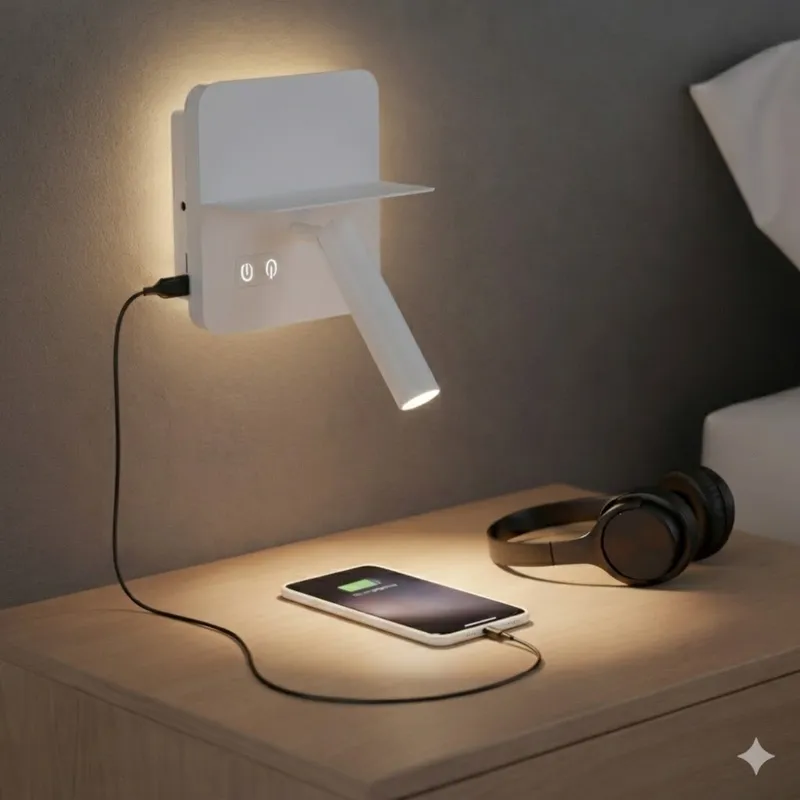 Portátil led de pared con SPOT, USB y DOBLE LUZ DIM 2700K - BLANCA en Blanco - Lámparas de mesa, Uruguay | Iluminica