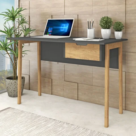 Escritorio 1 cajón Combinada con Patas en Madera - MDP - Linea Melilla en Gris - Escritorios y sillas de escritorio, Uruguay | Mulata