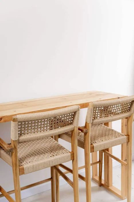 Banqueta en teca y fibra loom en Beige - Butacas, banquetas y puffs, Uruguay | Entrecasa, vista 6