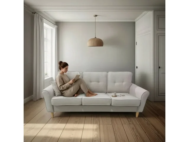 Sofá 3 cuerpos Espuma y lino en Beige - Sillones y sofás, Uruguay | Que Sal Muebleria