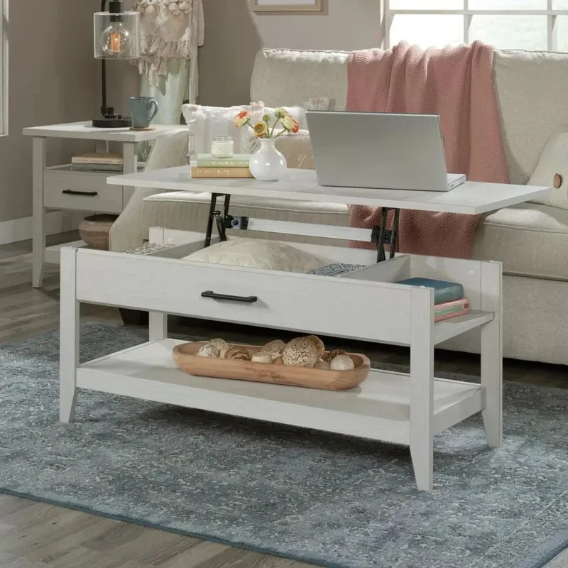 Mesa Ratona Articulada - Sauder - Linea Summit Station - Blanco en Blanco - Mesas de living, Uruguay | Ecowood