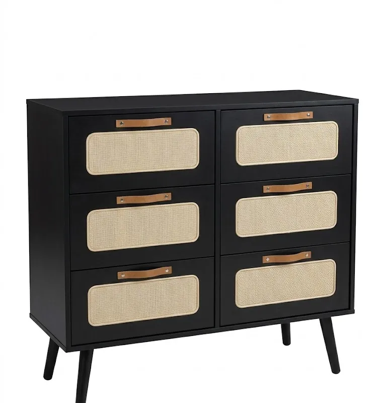 Cómoda Personal Praga 6 cajones – Negro en Madera natural - Cómodas, Uruguay | Berna home