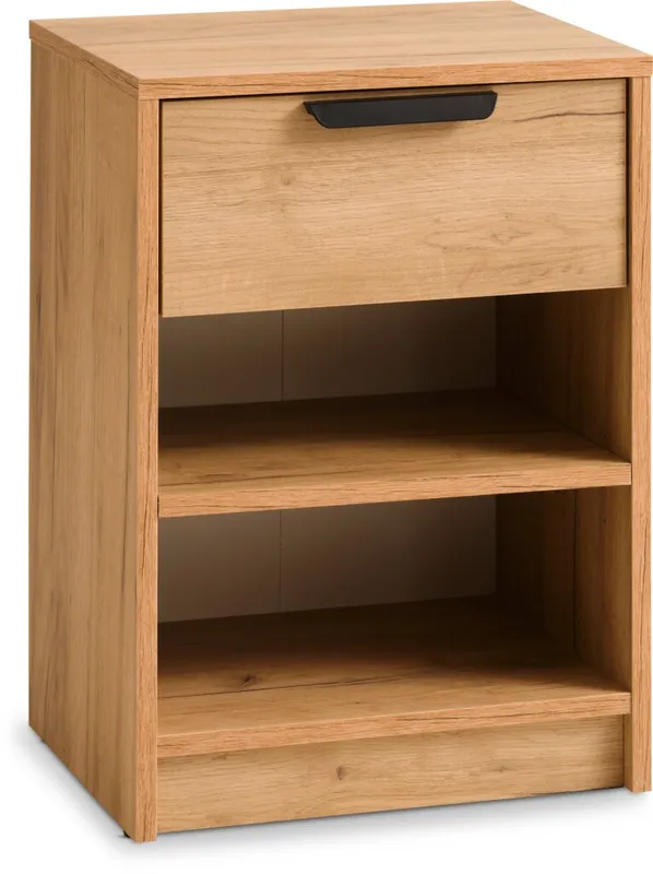 Mesa de luz JENSLEV 1 cajon 2 estantes color roble en Madera natural - Mesas de luz, Uruguay | JYSK
