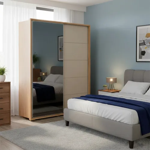 Ropero 2 puertas corredizas Nordik Reflect 1.8 - Text en Madera natural - Roperos y placares, Uruguay | Ecowood