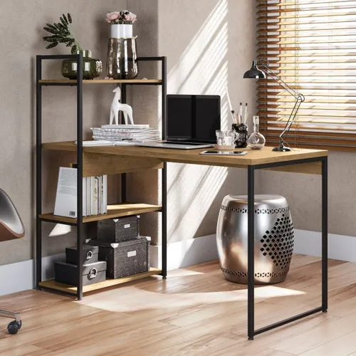 MESA DE ESCRITORIO CON ESTANTERIA LINEA INDUSTRIAL HIERRO - Bibliotecas, Uruguay | Balton