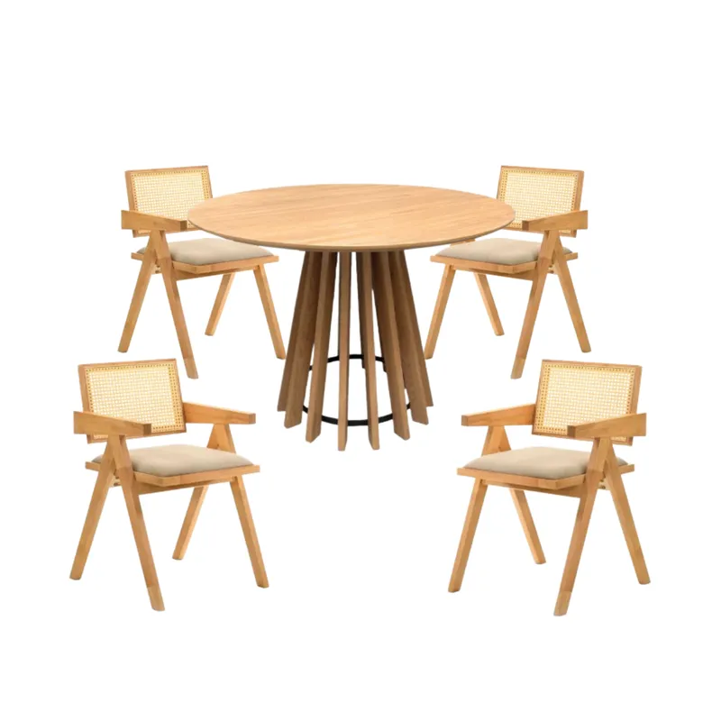 Juego de Comedor Mesa Redonda Pipa (Marrón Claro) 110cm + 4 Sillas Inari en Madera natural - Sillas, Uruguay | Berna home