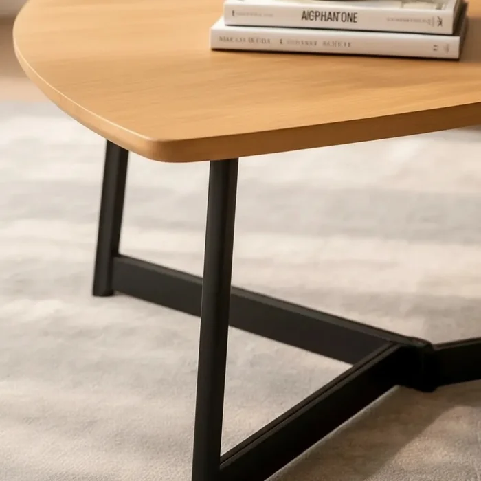 Mesa de centro triangular en madera y metal en Madera natural - Mesas de living, Uruguay | Champagne Home, vista 2