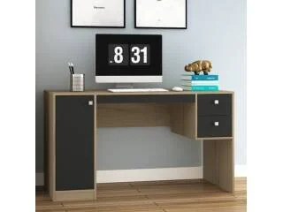 Escritorio 1 puerta 2 cajones Nogal/Negro en Madera natural - Escritorios y sillas de escritorio, Uruguay | Que Sal Muebleria, vista 3