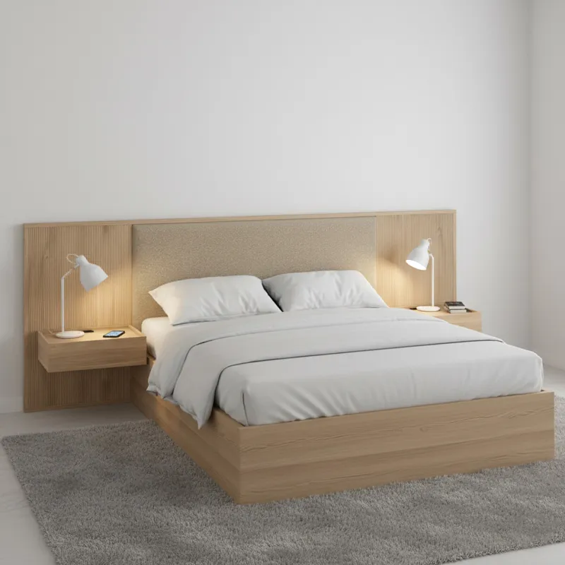 Respaldo Queen tapizado con mesa de luz Liam - Moderna - Marrón en Marrón - Respaldos de cama, Uruguay | Rústico Hogar