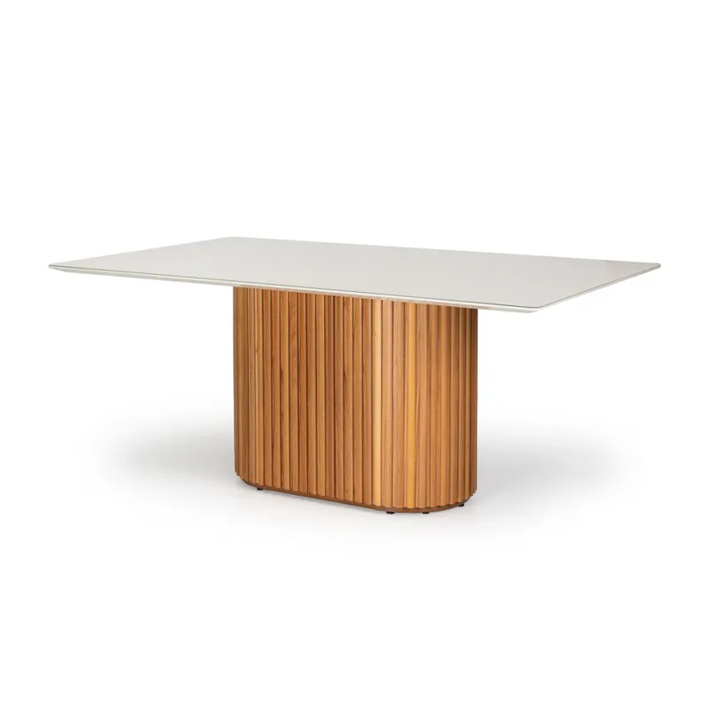 Mesa de comedor Living - Con vidrio - 180 - Off White y Canela en Blanco - Mesas de comedor, Uruguay | NYR