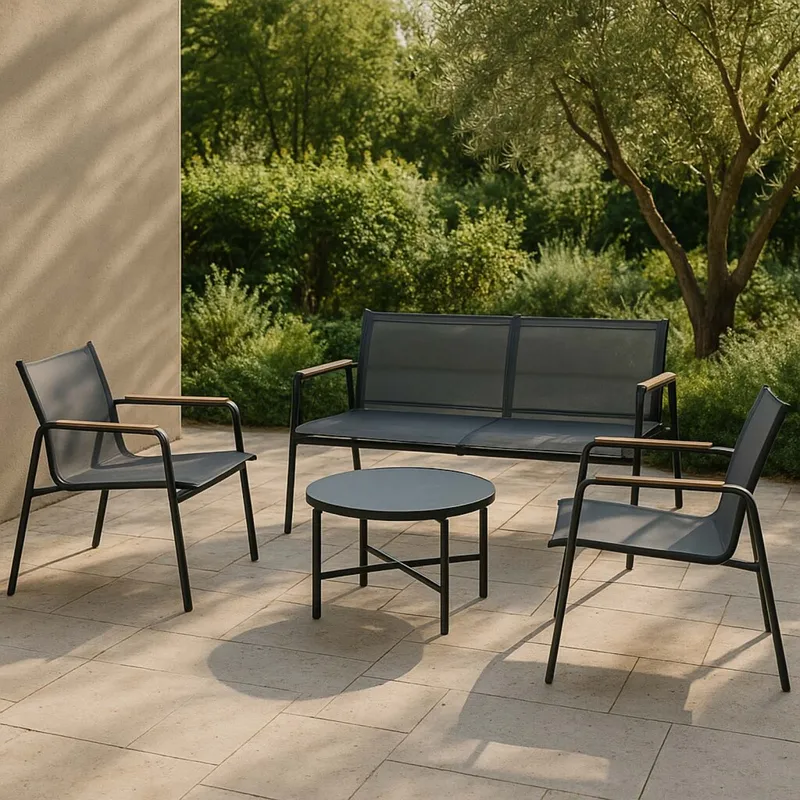 Set De Living Acero-y-textilina Gris Valencia en Gris - Muebles para el exterior, Uruguay | Divino