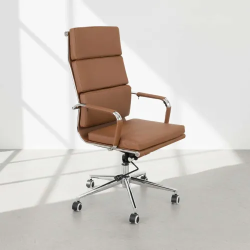 Silla De Escritorio Pu-y-acero Marron D-105 en Marrón - Escritorios y sillas de escritorio, Uruguay | Divino