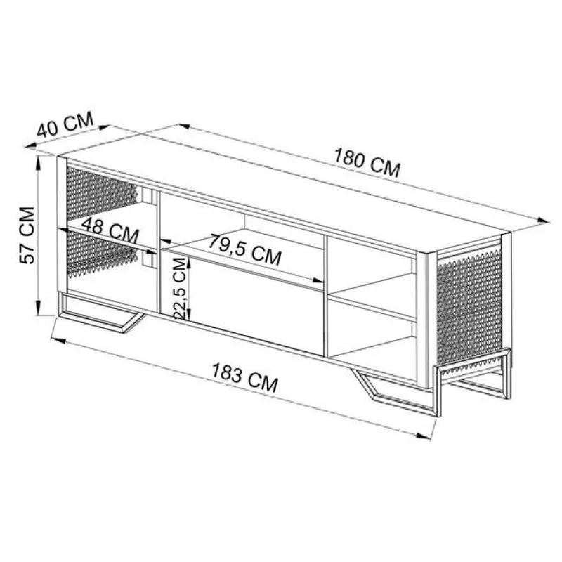 RACK TIPO INDUSTRIAL 183X57X40 1 CAJON NEGRO C/ TAPA MIEL en Multicolor - Muebles para TV, Uruguay | Champagne Home, vista 3