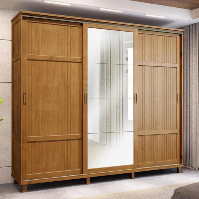 Ropero Placard 3 Puertas Corredizas Con Espejo 100% Madera en Madera natural, Uruguay | Lais Muebles, vista 3