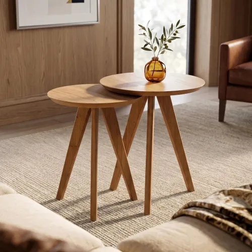 Mesa Lateral Conjunto - Línea Nevada - Natural en Madera natural - Mesas de living, Uruguay | Ecowood
