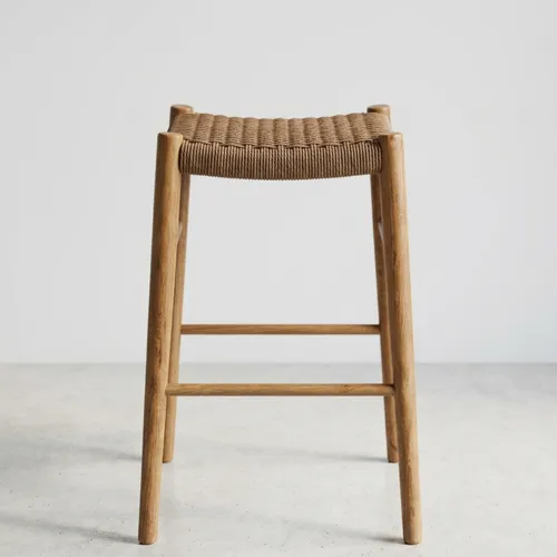 Banqueta de barra sin respaldo en teca y fibra en Madera natural - Butacas, banquetas y puffs, Uruguay | Entrecasa
