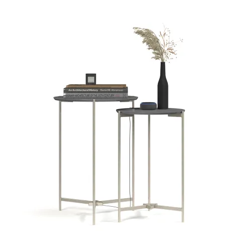 Conjunto Mesas Laterales Redondas Patas De Hierro Tapa Mdp Gris en GRIS, BLANCO, NEGRO - Mesas de living, Uruguay | Soy Hogar