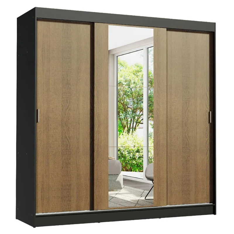 Ropero Placard Matrimonial Reno 180CM Pareja con 1 Espejo 3 Puertas Corredizas en Rustic/Negro - Roperos y placares, Uruguay | Balton, vista 12