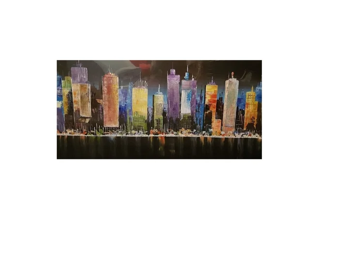 Oleo Decorativo Ciudad Iluminada en Multicolor - Decoración de pared, Uruguay | Finkel