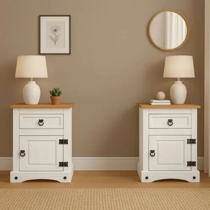 Promo 2 Mesa De Luz Linea Naturale - BLANCO en Blanco - Mesas de luz, Uruguay | La Cueva Muebles