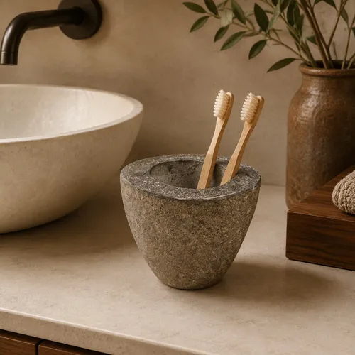 Portacepillo Piedra Natural en Gris - Decoración, Uruguay | Camino a Casa
