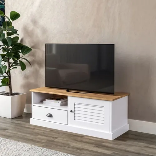 Rack de TV 1 Puerta 1 Cajón - Línea Valenciana - Blanco en Blanco - Muebles para TV, Uruguay | Rústico Hogar