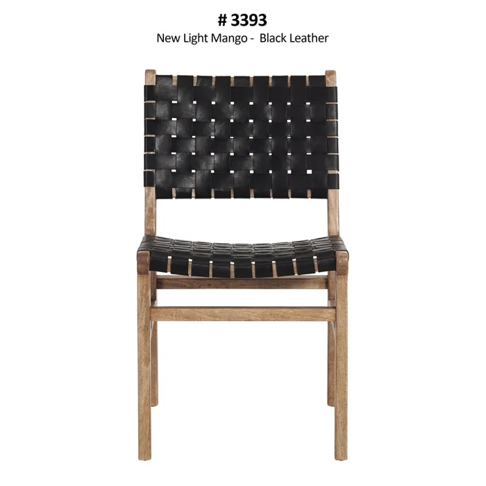 Silla De Comedor Cuero-y-madera Negro Trama en Negro - Sillas, Uruguay | Divino