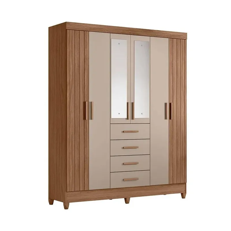 Ropero 6 Puertas 4 Cajones Con Espejo Y Patas Mdp en CARVALHO/FENDI - Roperos y placares, Uruguay | Muebles Express