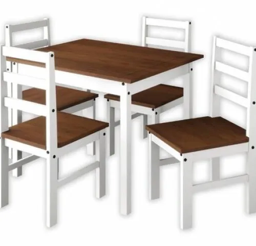 JUEGO COMEDOR OLIVIA 4 SILLAS- CERA/BLANCA - Mesas de comedor, Uruguay | Que Sal Muebleria