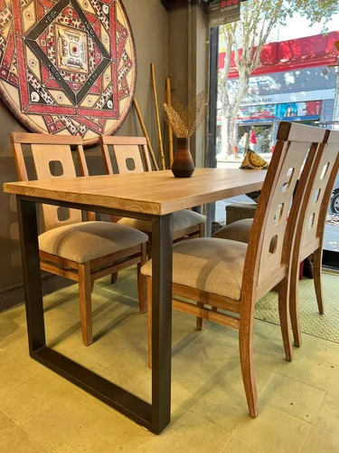Juego Comedor Industrial Madera Maciza 4 Sillas 140x85 A Eleccion en Madera natural - Mesas de comedor, Uruguay | Ozark Home, vista 7