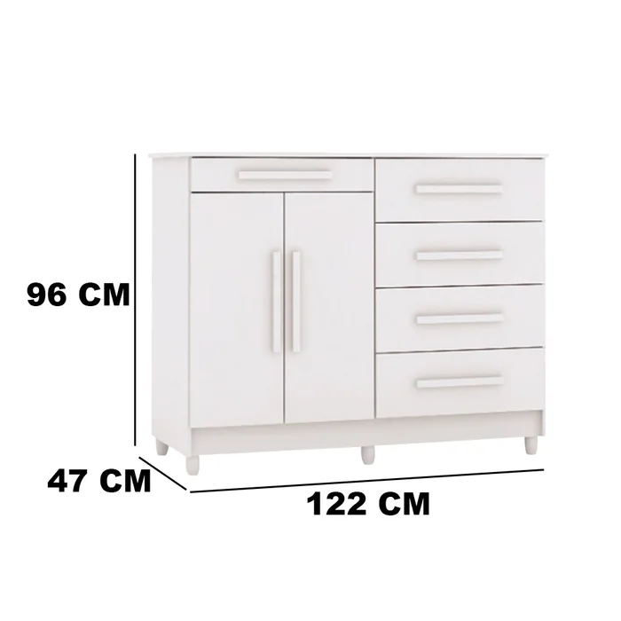 Comoda 5 Cajones 2 Puertas Moderna Con Estante 100% Mdp en Blanco - Cómodas, Uruguay | Soy Hogar, vista 3