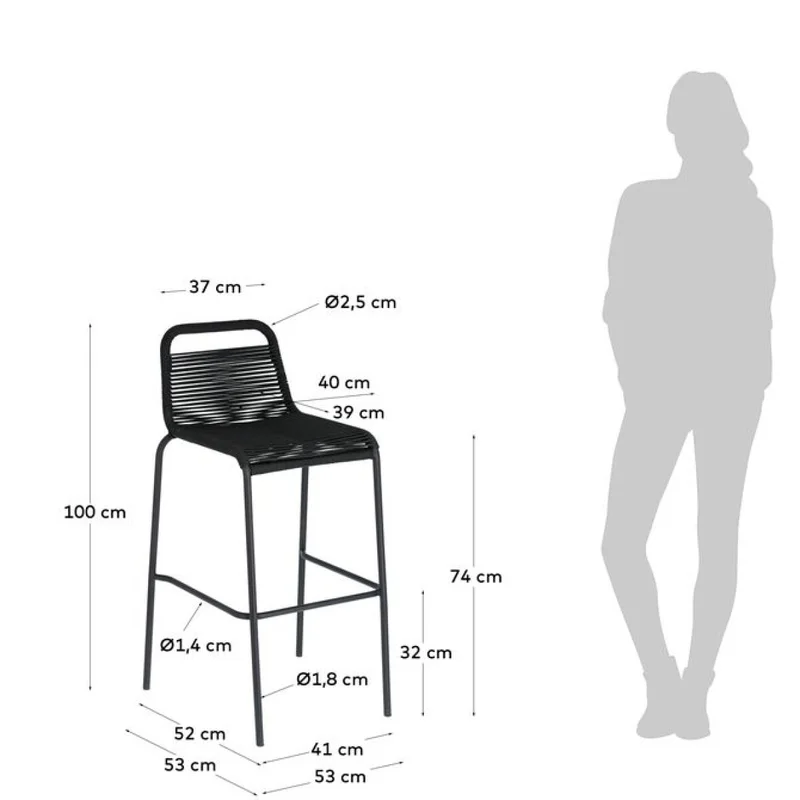 Taburete Lambton de cuerda - negro y acero con acabado negro altura 74 cm en Negro - Butacas, banquetas y puffs, Uruguay | Kavehome, vista 8