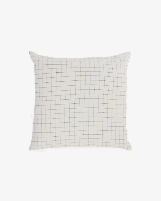 Almohadón Maialen 100% lino cuadros blanco y rayas negro 45 x 45 cm en Blanco - Textiles, Uruguay | Kavehome