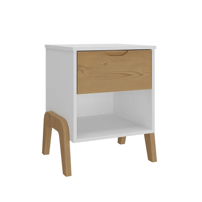 Mesa de luz 1 cajon Linea Veneza - Blanco/Miel en Multicolor - Mesas de luz, Uruguay | La Cueva Muebles, vista 3