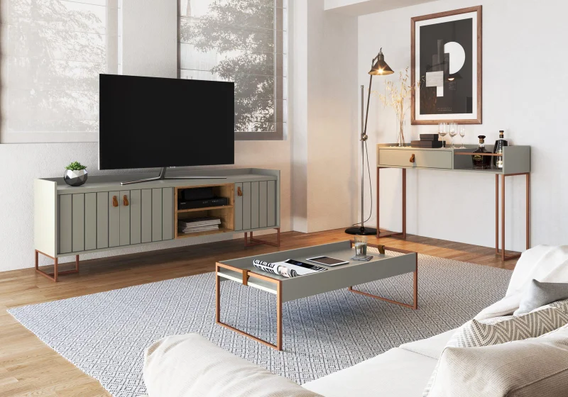 Rack Trendy Verde (Pie Dorado) 160 cm en Verde / Marrón - Muebles para TV, Uruguay | Berna Home, vista 5