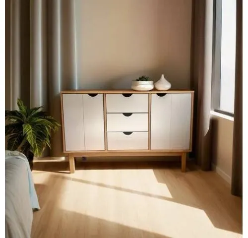 Comoda/Encimera 2P y 3C Mel/Gris Linea Nordica en Madera Maciza en Madera natural - Cómodas, Uruguay | Que Sal Muebleria
