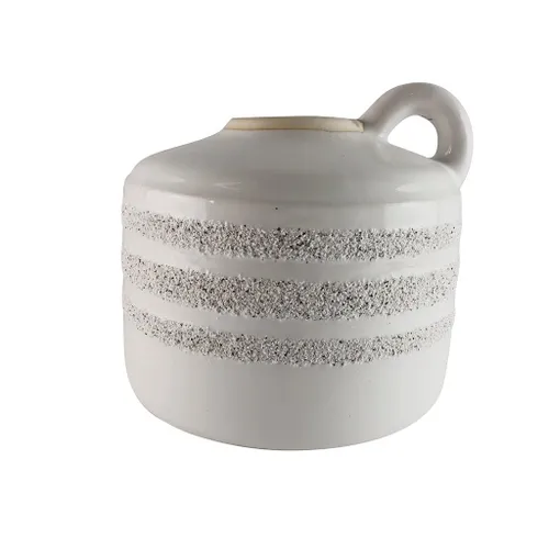 MACETA CERAMICA C/ASA ANILLOS 20X20X19CM BLANCO en Blanco - Macetas, Uruguay | Decohogar