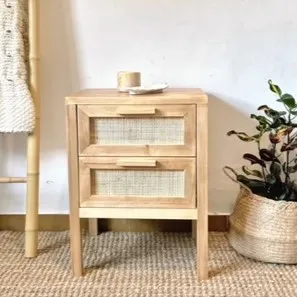 Mesa de luz con dos cajones en Madera natural - Mesas de luz, Uruguay | Decoramuss