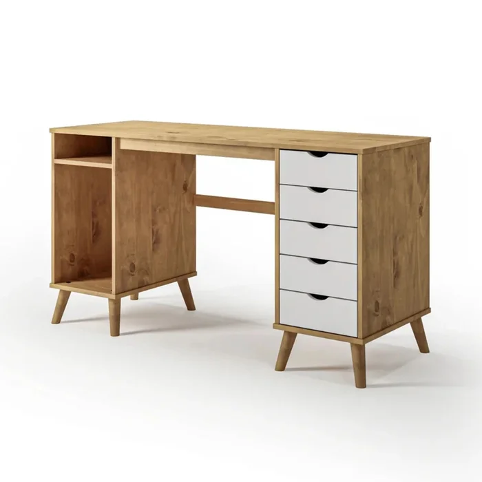 Escritorio 5 Cajones 2 Nichos - Linea Berlín - Blanco en Blanco - Escritorios, Uruguay | Ecowood, vista 2