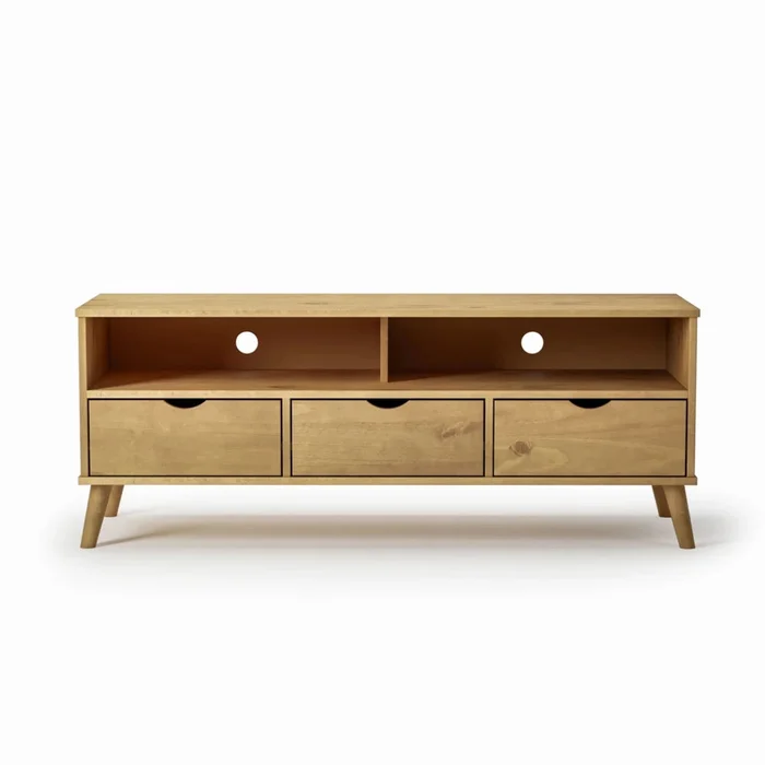 Rack de TV 3 Cajones Madera - Línea Berlin - Marrón en Marrón - Muebles para TV, Uruguay | Ecowood, vista 4